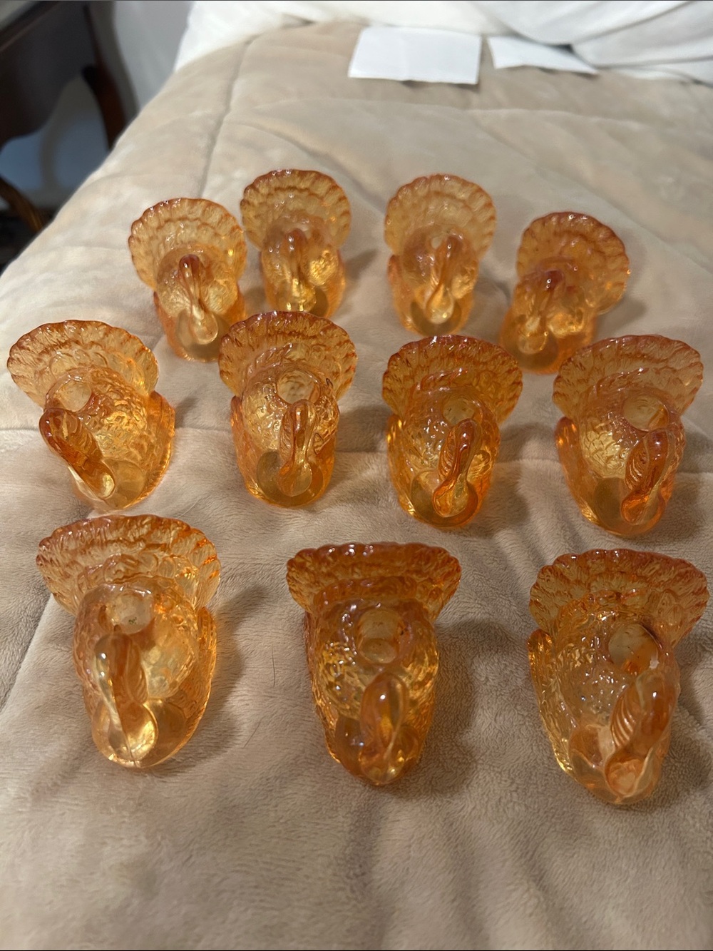 Amber Glass Turkey Figurines - Set of 11